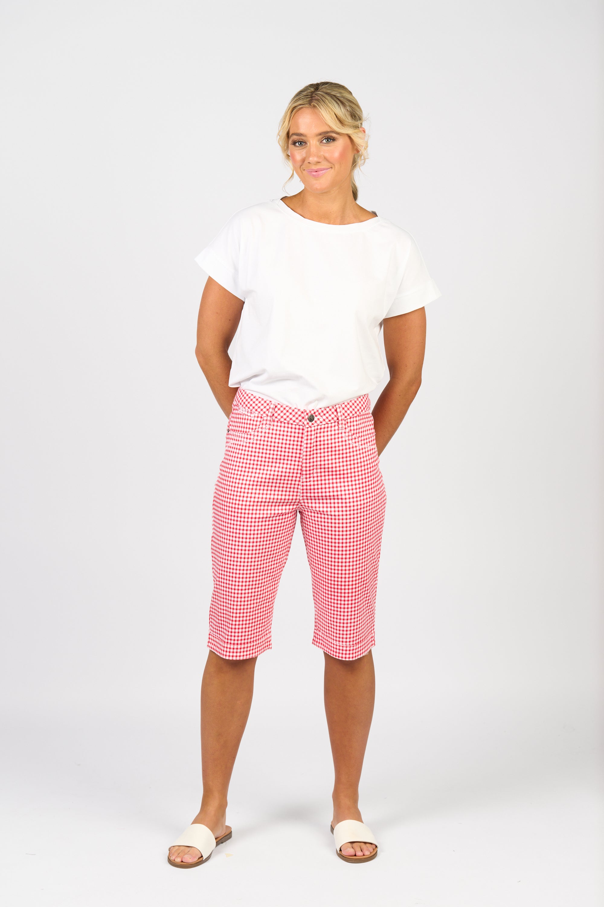 Vassalli Printed Straight Leg Short - Red Gingham