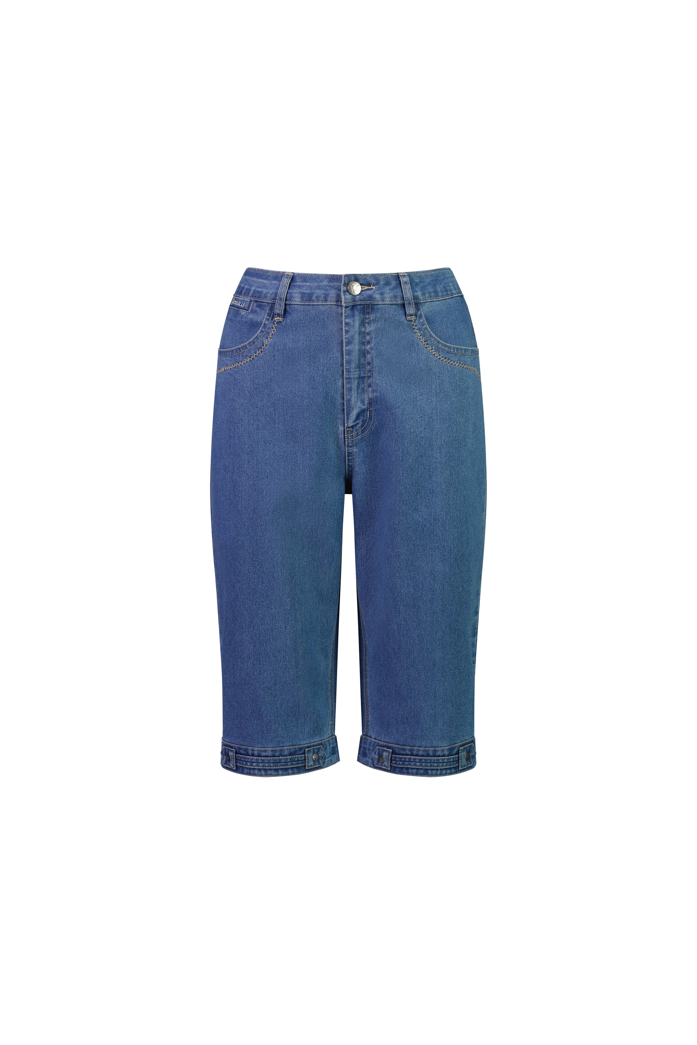 Vassalli Straight Leg Contrast Stitch Denim Short - Light Denim
