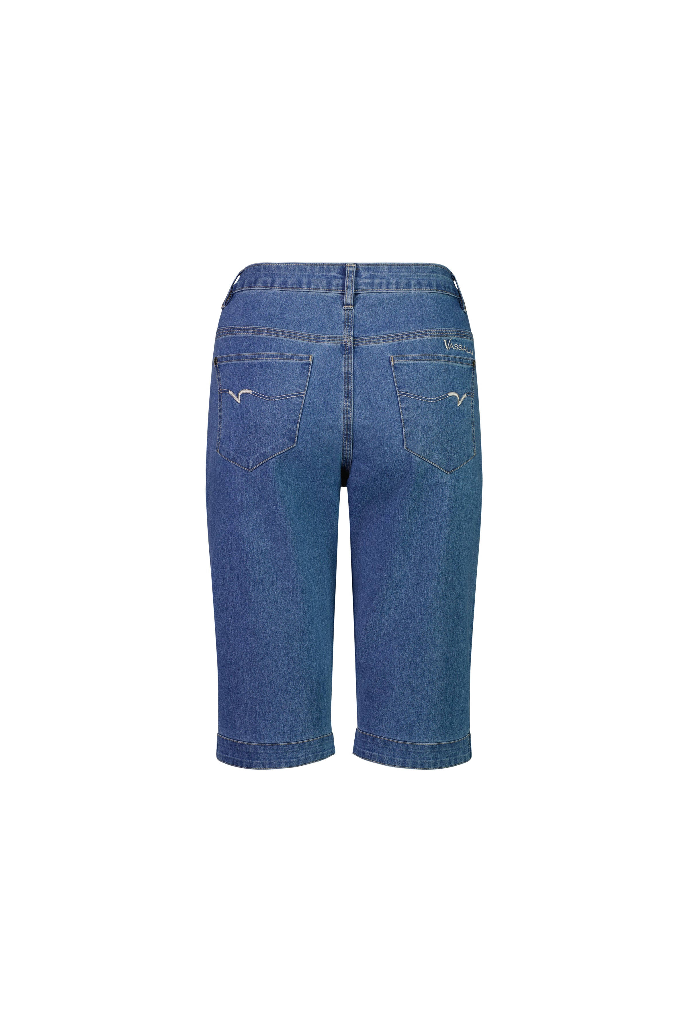 Vassalli Straight Leg Contrast Stitch Denim Short - Light Denim