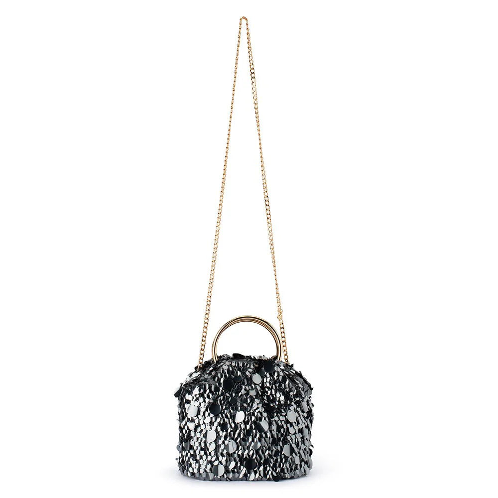 Olga Berg VERA Sequin Top Handle - Gunmetal