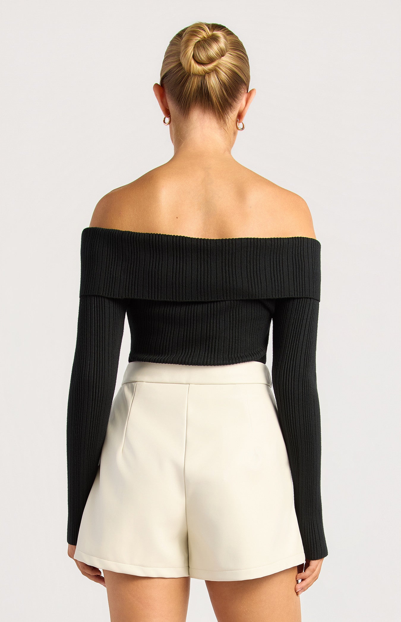 Style State Off Shoulder Unbuttoned Neckline Detail Knit - Black